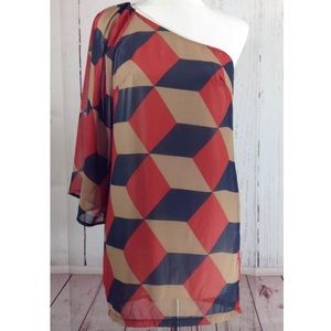 Coveted Clothing Geometric One Shoulder Dress